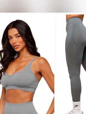 NWT Gymshark Vital Seamless Set Gray Leggings & Sports Bra Size Large L